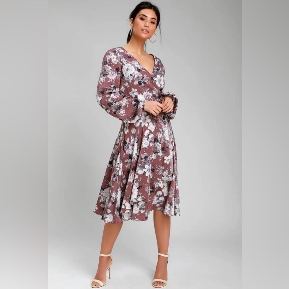 NWT Lulu's Lunette Dusty Purple Floral Midi Dress Size Small Coquette Romantic